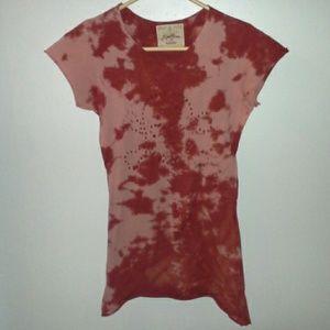 Miss Bisou Red Tie-Dye Skull Shirt NWOT